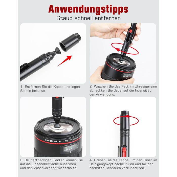 Набір для чищення камери: 14 шт. для об'єктивів DSLR, мобільних телефонів, лінз, фільтрів. Ракета-дувачка, Lenspen, пензлик, мікрофібра, щітка для об'єктивів