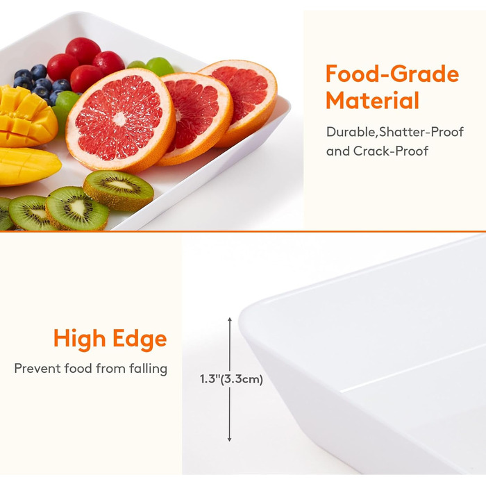 Сервірувальне піднос Lifewit з пластику, 36.7 x 2 см, великий набір, BPA-free, багаторазовий, для буфетів, свят, пікніків, сніданків та закусок, білий (6)
