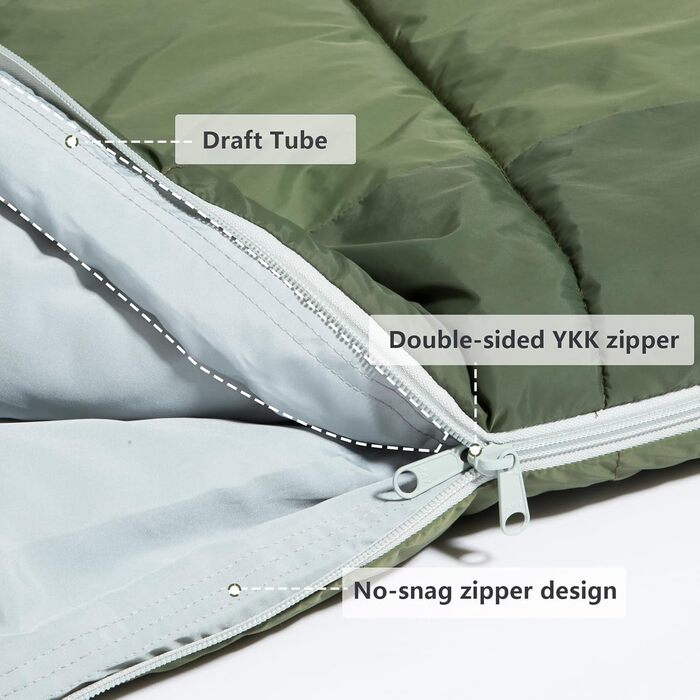 Сплячий мішок BISINNA Mumienschlafsack -10°C - 5°C [400GSM] для чотирьох сезонів, дорослий, водовідштовхувальний, YKK Zip, для відпочинку на природі, кемпінгу, трекінгу та подорожей (зелений)