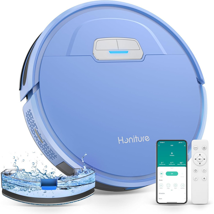 Робот-пилосос HONITURE G20 з функцією миття, 4000Pa, 3-в-1, для тварин, килимів, твердих підлог, з пультом ДУ, білий (блакитний, сірий)