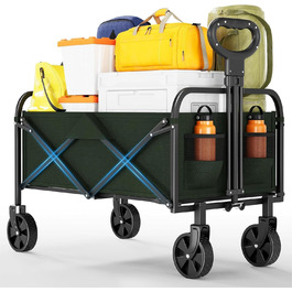 Візок вантажний складний 220L Heavy Duty для кемпінгу, саду, пляжу. Сталевий каркас, 600D Oxford PVC, регульована ручка, чорний