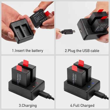 Акумулятор для екшн-камери, 1350 мАг (3 шт.) з USB-зарядним пристроєм, сумісний з AKASO EK7000, CAMPARK, Crosstour, APEMAN, SJ4000 та ін.