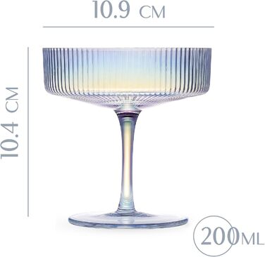 Набір келихів GLASSIQUE CADEAU Vintage Art Deco: 4 шт., 200 мл. Келихи для шампанського, мартіні, дайкірі, коктейлів. Кристал, іризуючий ефект