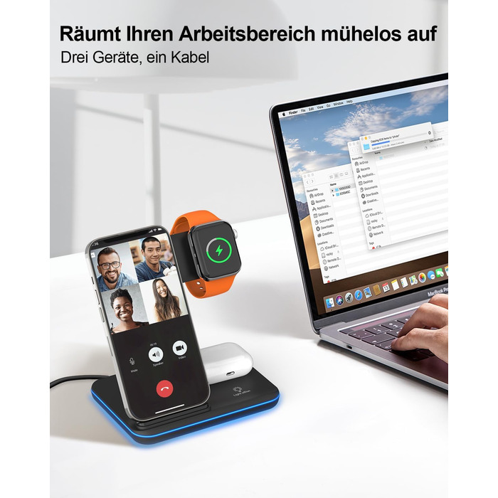 Бездротова зарядка 3-в-1 для Apple iPhone, Apple Watch та AirPods (чорний)