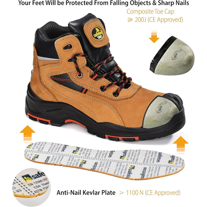 Черевики робочі S3Work M-8518 для чоловіків та жінок, захисні, антистатичні, водонепроникні, з натуральної шкіри, широка колодка, коричневі