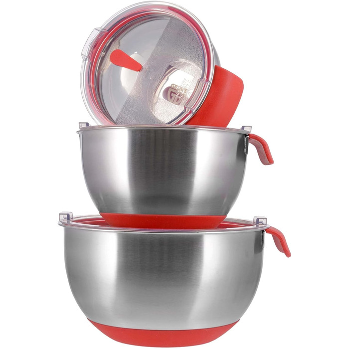 Набір мисок Gräwe: 1L, 2L, 4L, з нержавіючої сталі з кришкою, антиковзний низ