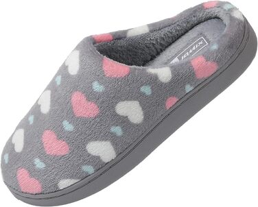 Тапочки жіночі JOMIX Winter Hausschuhe з сердечками, теплі, з плюшевою підкладкою, зручні, антиковзні, для дому, сірий світлий, 39 EU