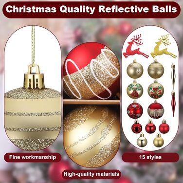 Набір прикрас для ялинки Kssvzz 40 шт. Червоні та золоті кульки з пластику, з гачками, блискучі та матові, для ялинки