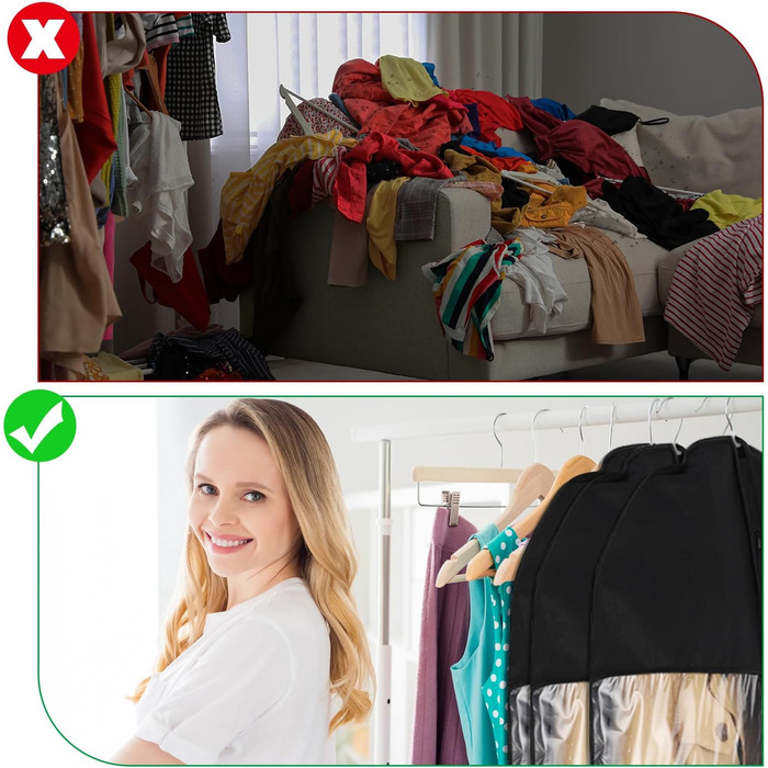 2 місткі мішки для одягу з відділенням для взуття, 120 x 60 см, чорні мішки для одягу на блискавці, захищені від молі, великі мішки для одягу для зберігання, чохол для одягу, сорочок