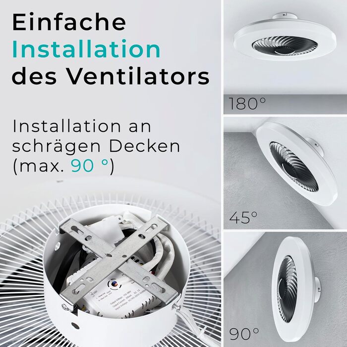 Стельовий вентилятор Noaton Triton 12050B з LED підсвіткою, диммер, 3 режими кольору, пульт, таймер, Ø50 см (чорний)