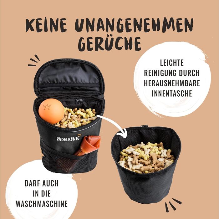 Сумка для ласощів для собак Rudelkönig - практична сумка для прогулянок та дресирування собак, фідер для собак з дозатором кульок для прибирання, чорний, базова модель