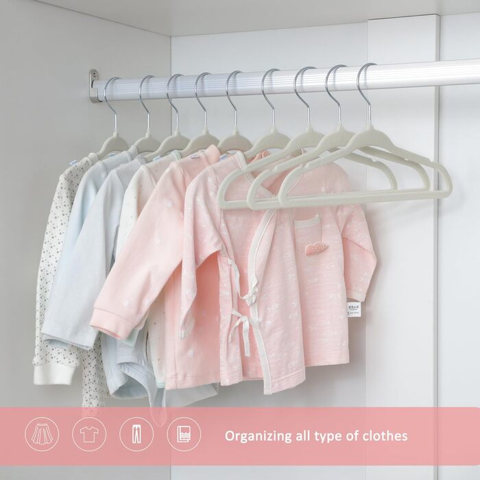 Плечики для дитячого одягу ManGotree з велюру, 30 шт. з обертовим гачком, плечики для дітей та дитячого одягу, бежеві