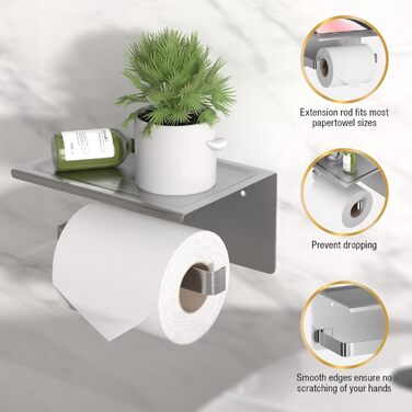 Тримач туалетного паперу HITSLAM без свердління, нержавіюча сталь з полицею, самоклеючий, для ванної кімнати