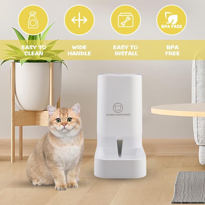 Автоматичний годівниця для котів, 2.1 кг, годівниця та диспенсер води для собак 3.8 л, без електромережі, без PBA, для подорожей, білий