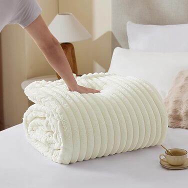 Плед WAVVE Sherpa з плюшем Sherpa - теплий, м'який, великий плед для дивана 150x200 см, 220x240 см (кремовий)