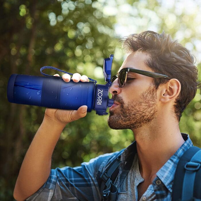 ZORRI Sport Water Bottle for Kids, 500 ml/700 ml/1000 ml, BPA-free, eco-friendly Tritan plastic, reusable water bottles with filter, 1000ml-32oz (Dark Blue, 503 ml)