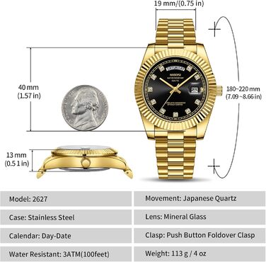 Чоловічий годинник NIBOSI: аналоговий кварцовий годинник з нержавіючої сталі, водостійкий, з датою та індикатором дня тижня. Білий циферблат, золотий корпус, чорвий ремінець. Стильний бізнес-годинник для чоловіків