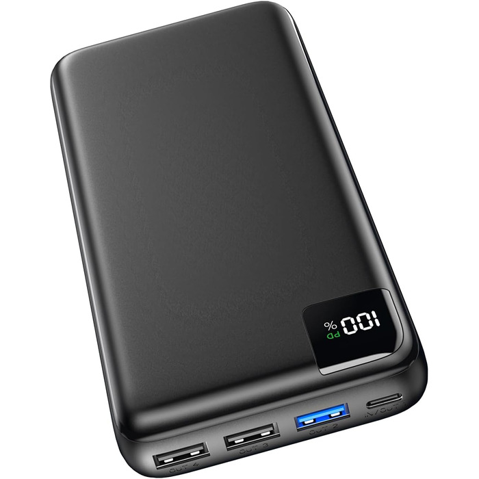 Power Bank SOARAISE 27000mAh з LED-дисплеєм: зарядний акумулятор для телефону та планшета, 4 виходи, USB-C, чорний