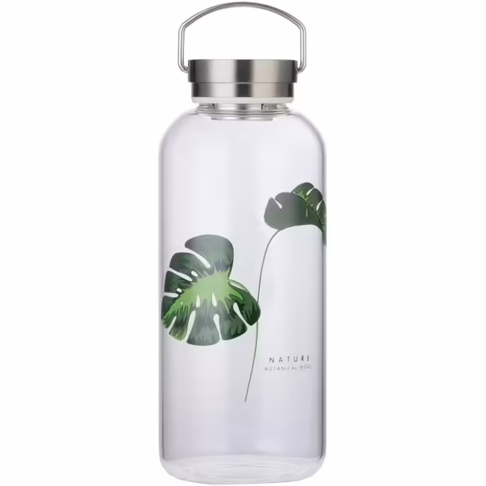 Gulujoy 1.5 Liter Drinking Bottle Glass Water Bottle with Neoprene Sleeve, Leak-Proof, Portable, Stainless Steel Lid, 1500ml