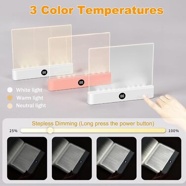LED Лампа для читання книг Smart Panel з 3 режимами та таймером, нічник на приліжкову тумбочку, USB акумуляторна, біла