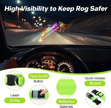 Світлодіодна нашийник для собак Feycig з USB-зарядкою - водонепроникний, регульований, 3 режими, для малих, середніх та великих собак (світло-зелений, M(38-50см))