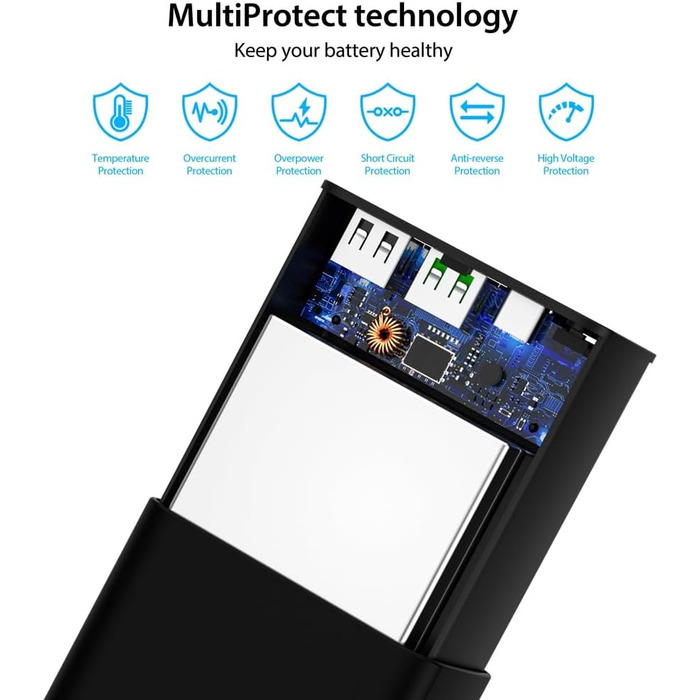 Портативний Пауербанк 60000 mAh з кабелем, зовнішній акумулятор QC3.0 22.5W PD 20W, 2 входи та 5 виходів для телефону, камери, планшета тощо