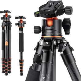 Штатив для камери K&F Concept 156 см, карбоновий, знімний монопод, кульова головка 360°, вантажопідйомність 15 кг, A255C2+BH-36L