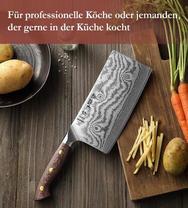 HEZHEN ніж кухарський 21 см дамаст 67 шарів, професійний ніж для кухні з дерев'яною піхвою, full tang ручка з Micarta
