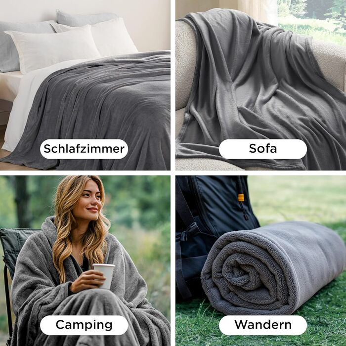 BEDSURE Флаєцева ковдра - тепла зимова ковдра, велика, 220x240 см, сіра. Ковдра для дивана, плед, тепла та м'яка ковдра для дому.