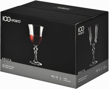 Набір келихів для вина Krosno Krista, 6 шт, 220 мл, кришталь, для дому, ресторану, свят, безпечно мити в посудомийній машині