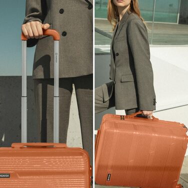 Набір валіз NUMADA 4 шт. Upfly T10 ABS: ручна валіза 55x40x20, середня 60L, велика 78L + косметичка. Оранжевий колір. Безпечний та міцний.