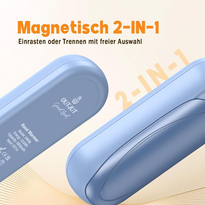 Електричні грілки для рук 2 шт. 7000mAh з 3 рівнями нагріву, портативні магнітні грілки для рук, подарунок на зиму для жінок та чоловіків (2 шт. блакитні)