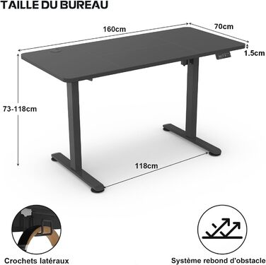 Регульований стіл Homall 140x60 см з USB-роз'ємом, комп'ютерний стіл для дому та офісу, ергономічний, білий. Також доступний розмір 160x70 см, чорний колір