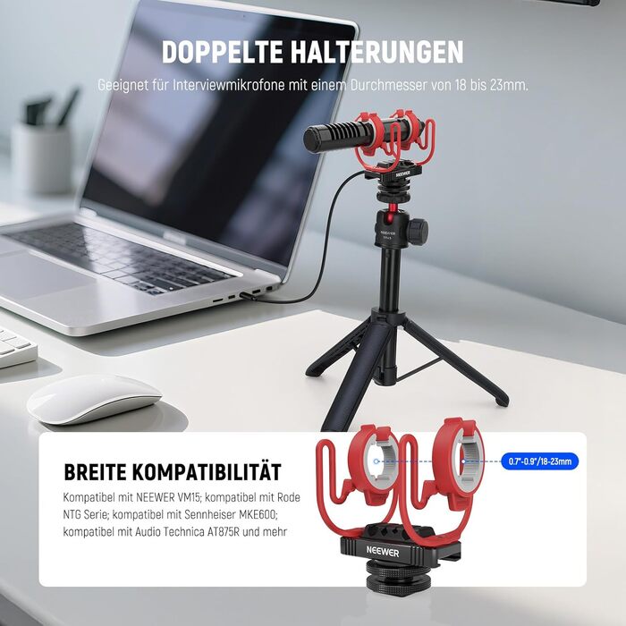 Кріплення мікрофону NEEWER Shock Mount з холодним башмаком та 1/4” різьбою, сумісний з Rode NTG, Sennheiser MKE600, Audio Technica AT875R, MH1