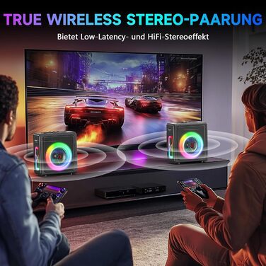 Караоке машина портативна Bluetooth 5.3 з 2 мікрофонами для дорослих, PA-система з корекцією тону та ехо, підтримка TWS/TF-карти/USB/AUX, для домашніх вечірок, чорний колір