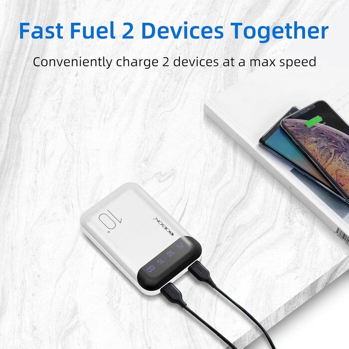 Портативний зарядний пристрій Power Bank 10000mAh з двома USB виходами та USB-C входом. Сумісний з Huawei, iPhone, iPad, Samsung, Android. Компактний, мініатюрний.