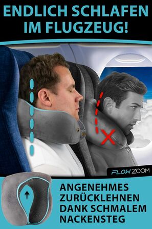 Подушка для шиї FlowZoom Comfy: регульована, з memory foam, для подорожей (літак, авто)