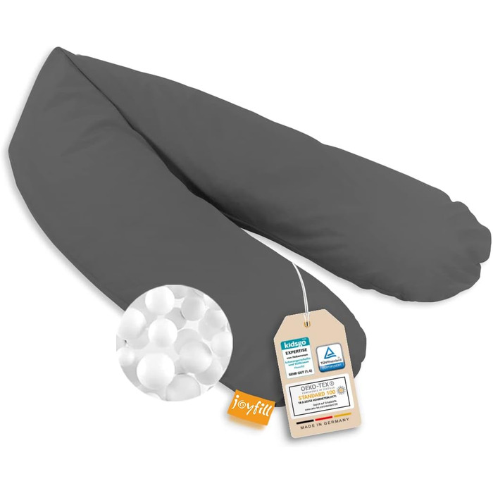 Подушка для вагітних та годування joyfill® 190 см, мікроперлини, антрацит, Німеччина – тиха та зручна, для сну і годування немовлят, XXL