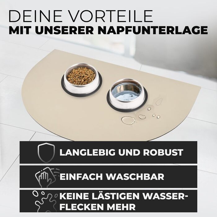 Килимок для годівлі котів та собак Miggo® Premium, 50x80 см, бежевий. Захист від пролиття, XL, штучна шкіра