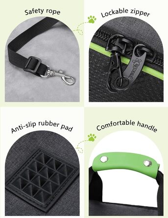 Транспортна переноска для котів Pecute, переноска-ліжко для тварин, складана переноска-сумка для котів та собак, переноска для собак з регульованим плечовим ременем, XL (45 x 35 x 32 см), темно-сірий + зелений (з подушкою)