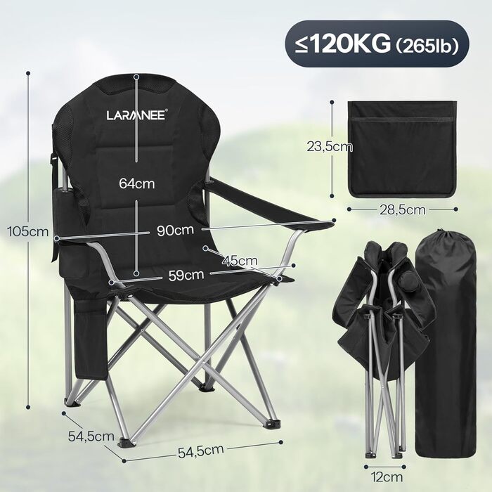 Складний кемпінговий стілець для пікніка, саду, балкону та пляжу, чорний - EBK01LC02