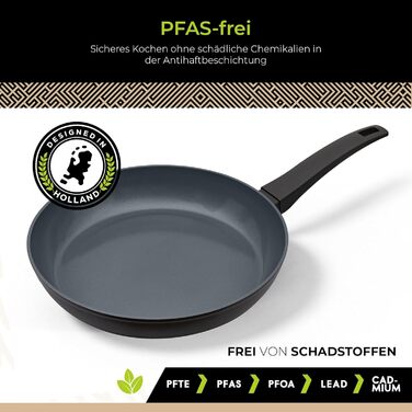 Набір сковорідок Be Living Delight 4 шт. (20/24/28 см + вок 28 см з кришкою), антипригарне покриття з кераміки, для індукційних плит, без PTFE та PFOA, чорний