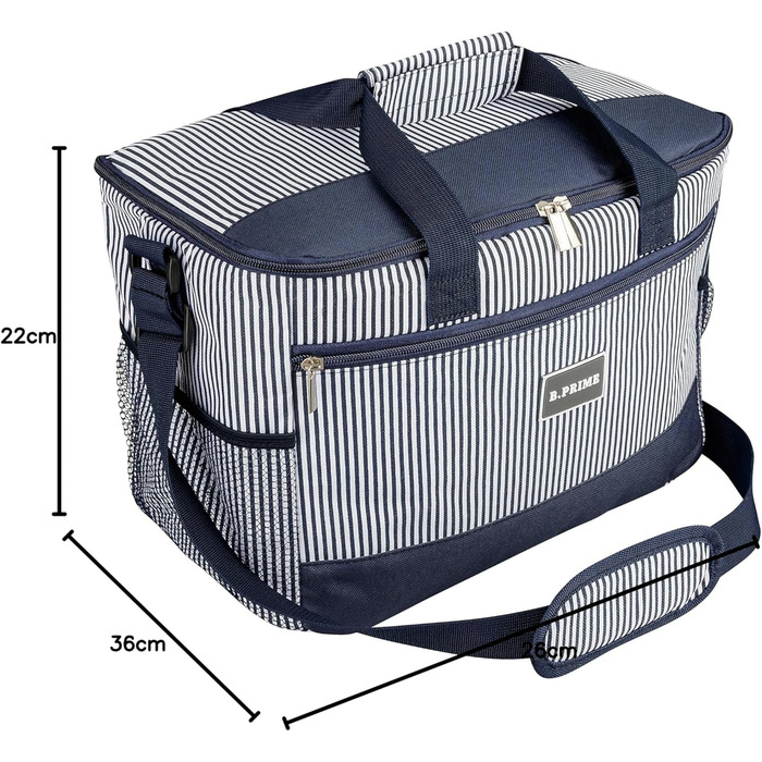 Термосумка B.PRIME 20L Classic Navy-Blue Striped - Ідеальна для пікніка, подорожей та відпочинку на природі
