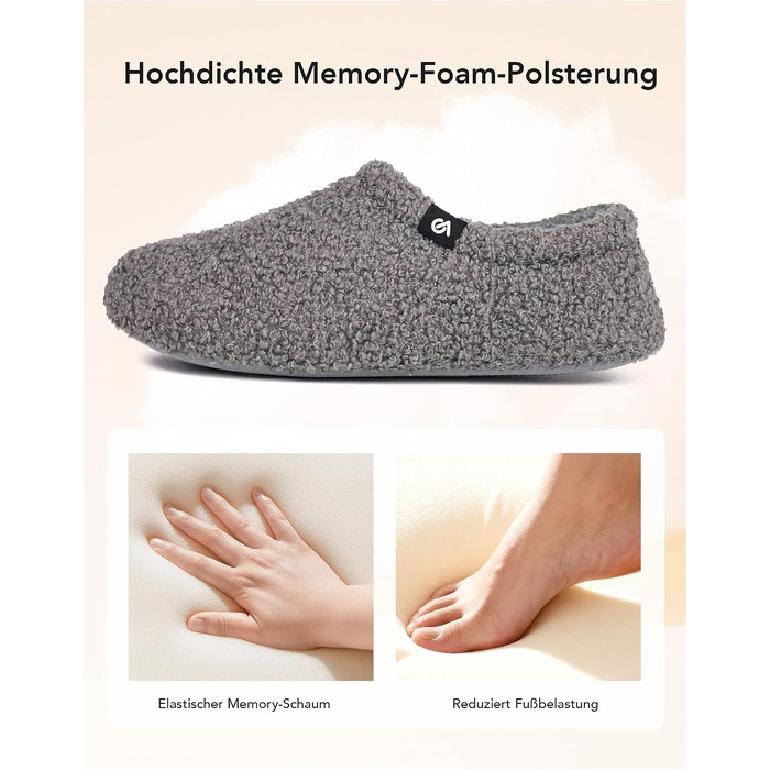 Жіночі фетрові капці VeraCosy з ефектом пам'яті (Memory Foam) та флісовою підкладкою, закрита п'ята, сірі, розмір 38/39 EU