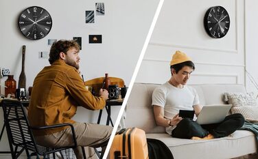 GOODERY Wall Clock Ø 30 cm Silent 3D | Large, Modern, Analog Wall Clock without Loud Tick Sounds, Virtually Silent | Decoration for Every Wall | Clock, Radio Controlled | Radio Controlled Clock (Black/Silver)