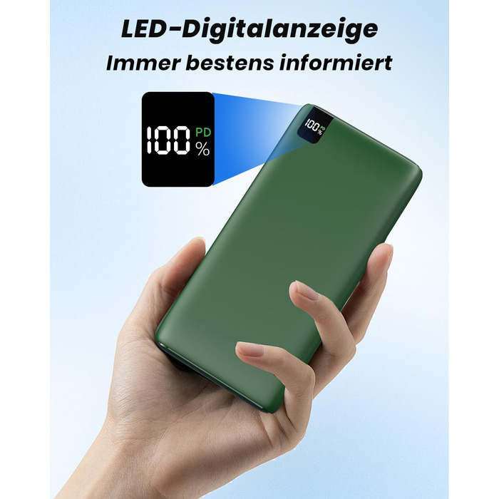 Power Bank Riapow 26800mAh: Швидка зарядка USB-C, 4 порти, LED-дисплей, для смартфонів та планшетів (зелений)