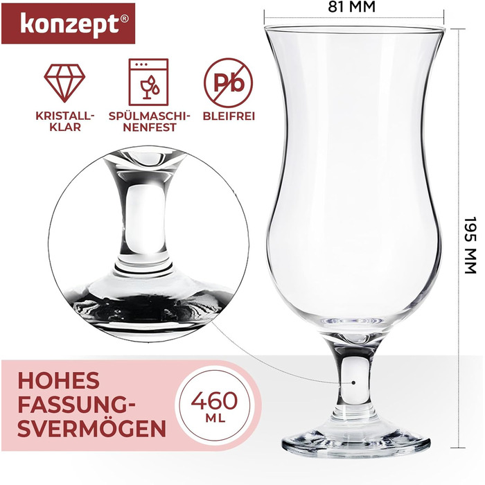 Набір склянок для коктейлів 6 шт. 460 мл - прозорі склянки для айс-кафе, молочних коктейлів та лонгдрінків - ідеально для пива, десертів та коктейлів