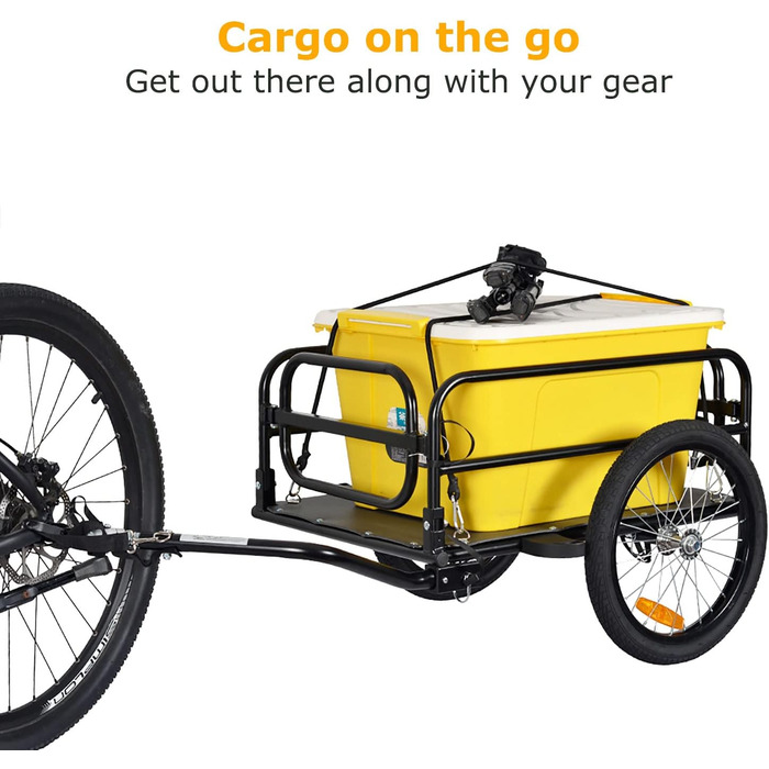Складаний вантажний причіп Tiggo для велосипеда. Об'єм 70 літрів, вантажопідйомність 40 кг. Розміри платформи: 67 x 46 x 25 см