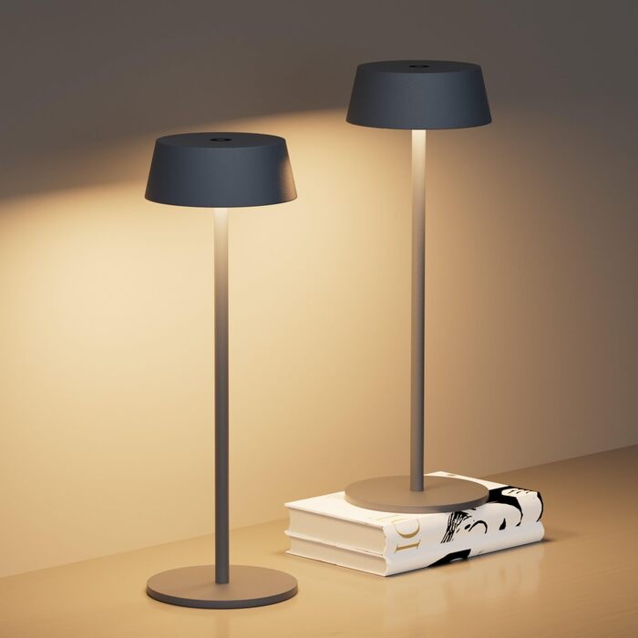 Акумуляторна LED настільна лампа Klighten з димером, сенсорна, металева, сріблясто-антрацитова (3000K) для спальні, ресторану