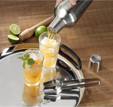 WMF Matryoshka Cocktail Set, 5-Piece, Bar Set with Stainless Steel Cocktail Shaker (700ml), Jigger, Cocktail Strainer, Ice Tongs, and Muddler, Nesting